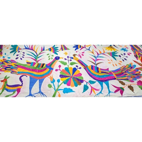 Tapestry Mexican Embroidered Otomi Tenango Style Handmade 67 X 73" Vintage - Picture 9 of 14